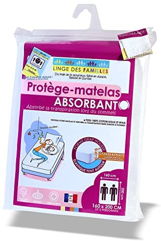 Linge des Familles - Protège Matelas 160x200 cm - 100% Coton - Alèse Molleton Absorbante Respirante - Label Oeko-TEX® Standard 100 - Made in Europe - Élastique Tout Autour