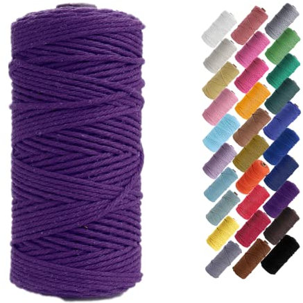Binwat Macrame Cord Natual Macrame Cotton Cord DIY Craft Cord Spool Twine Rustic String Cotton Rope for Wall Hanging,Plant Hangers,Crafts,Knitting,Decorative Projects 3mm x100m (Purple)