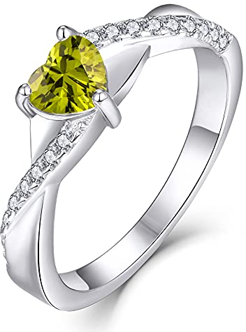 YL Verlobungsring Herz 925 Sterling Silber August Geburtsstein Peridot Grün Zirkonia Kreuz Unendlichkeit Solitaire Ehering Ring für Braut Damen