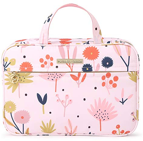Trousse de Toilette Voyage pour Femme, Dizdvizd Cosmétique Sac à Grande Capacité avec Crochet, Imperméable Pliable Trousse Maquillage Organisateur - Floral
