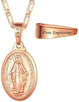 U7 Collier Femme Médaillon Saint Marie Plaqué Or Rose Pendentif Religieux Personnalisable