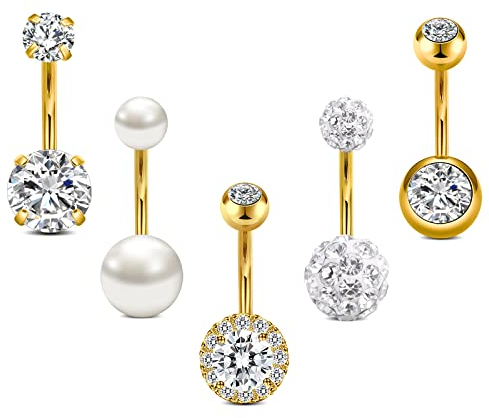 Crdifu 5stk Bauchnabelpiercing Gold 10mm Chirurgenstahl 14G Piercing Bauchnabel Bauchpiercing Schmuck