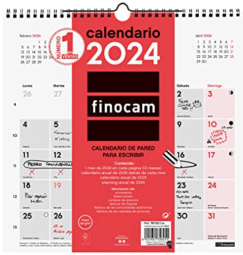 Finocam - Neutraler Wandkalender 2024 zum Schreiben von Januar 2024 - Dezember 2024 (12 Monate) Spanisch