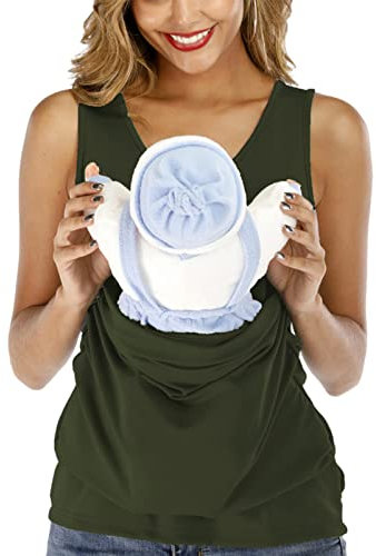 amropi Femme Kangourou T-Shirts Porte Bébés sans Manche Débardeurs Tops (Vert,S)