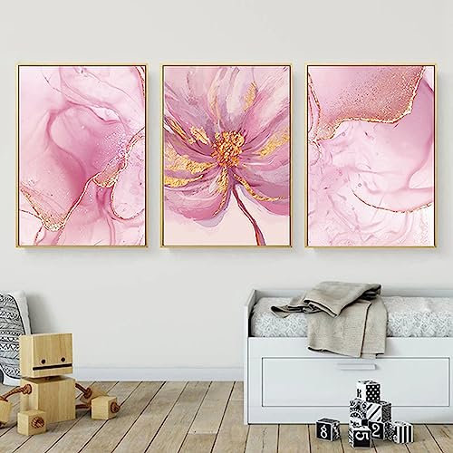 HEHGVCF Wandbilder Schwarzes Grau Leinwand Bilder Abstrakte Geometrie Marmor 3er Set Kein Rahmen Home Deko Bilder Grau Gold Blau Rosa (C,60 x90cm)