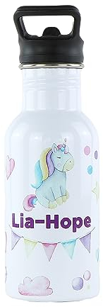 cribstar Personalised Kids Water Bottle - Stainless Steel - BPA Free - Leak Proof - Perfect for School, Sports, Holidays, Travel or anywhere. (Unicorn)
