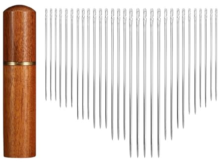 30 Stücke Selbsteinfädelnden Nadeln, 6 Größen Selbst Einfädeln Nähnadeln, Edelstahl seitlich hängende Nadel, Mit Holznadeletui, für Webarbeit DIY Sticken Nähen, Hand Nähen Handwerk (2)
