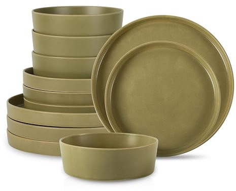 Stone by Mercer Project MODAN 12-Piece Dinnerware Set Stoneware, Green