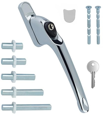 FixRello Universal Inline uPVC Window Handle – Lockable, Ambidextrous, Multi-Spindle – Chrome (2 Pack)