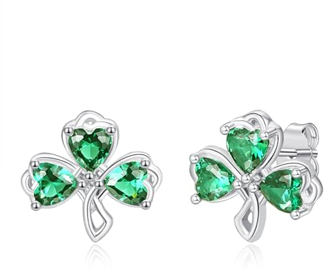 KINGWHYTE Kleeblatt Ohrringe 925 Sterling Silber Kleeblatt Ohrstecker Grün St Patricks Day Ohrringe Irischer Schmuck Geschenke für Frauen Mädchen Damen