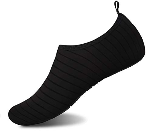 Teemie Badeschuhe Herren Damen Wasserschuhe Unisex Schwimmschuhe Strandschuhe Schnell Trocknend Aquaschuhe Breathable Surfschuhe für Pool Beach Schwarz 38/39