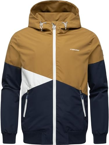 Ragwear Herren leichte Übergangsjacke in Block-Muster wasserdicht atmungsaktiv mit Kapuze Renad YOUMODO Navy Gr. XL