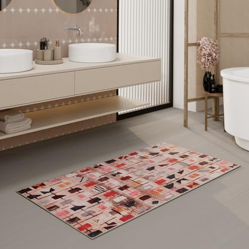 Wecon Home Nelson Badteppich, 60 x 100 cm, bunt | Badteppich waschbar und rutschfest mit seinem orientalischen Design für ein Stilvolles Badezimmer