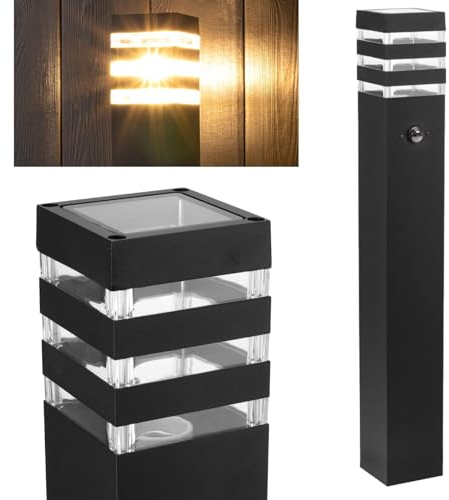 Lumiled Wegeleuchte Außen Pollerleuchte Außenstehleuchte Stehlampe Außenleuchte mit Bewegungssensor PIR Gartenleuchte Wegelampe 60cm IP44 schwarz spritzwasserdicht Aluminium E27 Fassung max 13W
