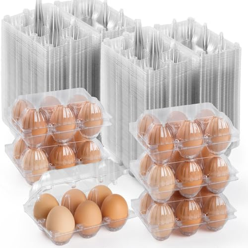 200PCS Plastic Egg Cartons 6 Count, Half Dozen Egg Cartons Cheap Bulk,Clear