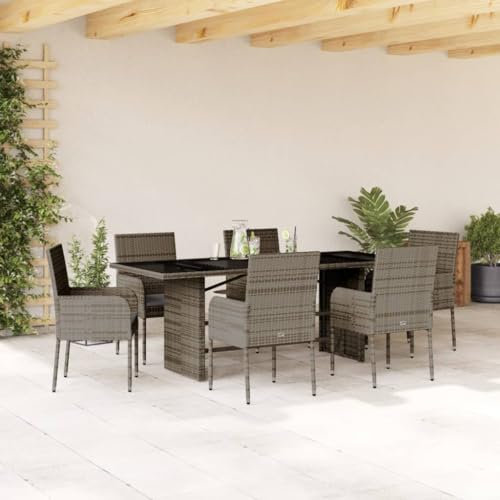 Faroom Gartenmöbel Set Rattan für 6 Personen Wetterfest Garten Sitzgruppe Terrassenmöbel-Set Balkonmöbel Sitzgarnitur Garten-Essgruppe Grau