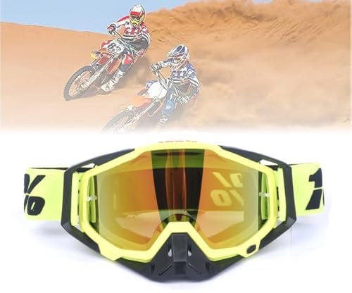 Jilskl Occhiali Da Moto Antipolvere, Maschera Mtb, Maschera Motocross, Adatto Per Moto, Auto Da Corsa, Off-Road Racing, Off-Road moto, Mountain Bike, Sci o Caschi Aperti, Giallo, Oro Occhiali