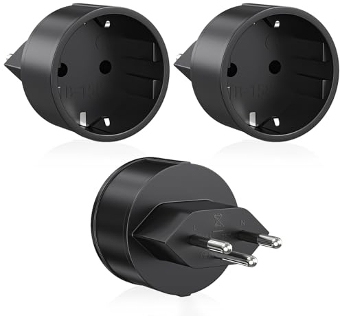 Reiseadapter Schweiz – 3 Stück Schuko EU zu Typ J Steckdosenadapter für Deutschland, Malediven, Ruanda und Liechtenstein, Schwarz