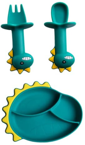 Toyvian 3pièces Set De Vaisselle Silicone Pour Ensemble Assiette Compartimentée Cuillère Et Fourchette Accessoires Alimentaires Ergonomiques Et Sains Pour Apprentissage Du Repas