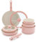 GreenLife Click 10-Piece Ceramic Nonstick Cookware Set, Detachable Handle, Stackable Space Saving Kitchen Essential, Non Toxic PFAS-Free Pots & Pans, Induction & Oven Safe, Glass Lid, Light Pink