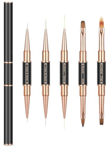 5 Pcs Nail Art Brush Set Professional, Double-Ended Gel Nail Brushes, Liner Detail Thin Brushes, Acrylic Nail Art Brushes, 3D Ombre Brush Kits for Gel Polish(Black & Gold)