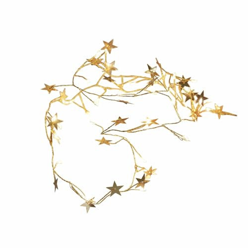 Loberon Lichterkette Vernham, 35 Warmweiße LEDs, Batteriebetriebene Flexibilität, Weihnachtsdekoration, Girlande, Kupfer, PVC, Gold
