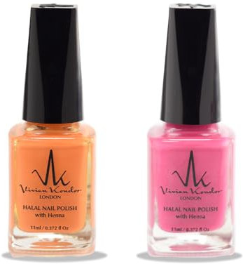 (2Pcs Set) Henna Infused Halal Nail Polish Permeable Nail Polish Vegan Long lasting Nail polish (Pink Tourmaline, Amber)