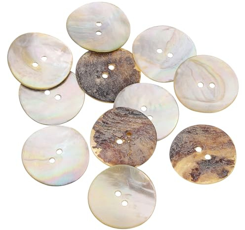 QUARKZMAN 10 Stück Natürliche Muschelknöpfe, 2 Loch Perlmuttknöpfe 30mm Nähknöpfe Nähhandwerk Knöpfe für Hemd Nähen DIY Handwerk Dekoration, Braun