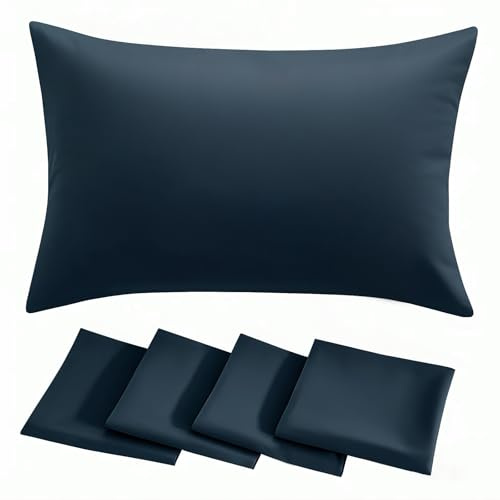 RUIKASI Blue Pillow Cases 4 Pack - Navy Blue Plain Pillowcases with Envelope Closure Breathable Premium Brushed Microfiber Set of 4 Pillow Covers Standard 50x75 cm