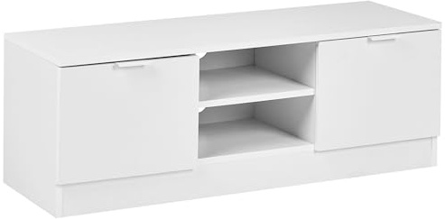 Meuble TV 2 Étagères 2 Tiroirs de Rangement 102 cm Style Scandinave Panneau de Particules Blanc Winnipeg