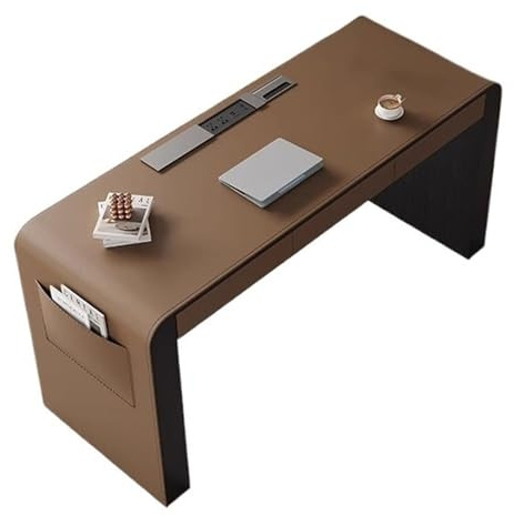 ZENGXJYCQINGJIANG Gaming Desk Minimalist Style Saddle Leather Desk With USB Charging Outlets, Modern Study Writing Work with Storage(L)