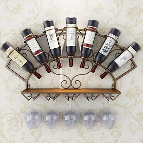 LIUNJHUY Hanging Wine Glass Rack-Shelves Wall-Mounted Wine Racks Hanging Wine Bottle Holder Goblets Storage Shelves, Flower Pot Rack Home Decoration/Copper Red interesting