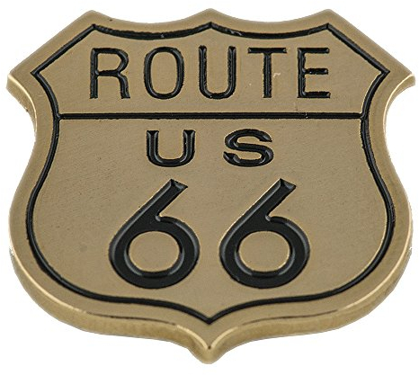 hegibaer Goldfarbener Route 66 Mother Road US Biker USA Metall Pin Button Anstecker 0718