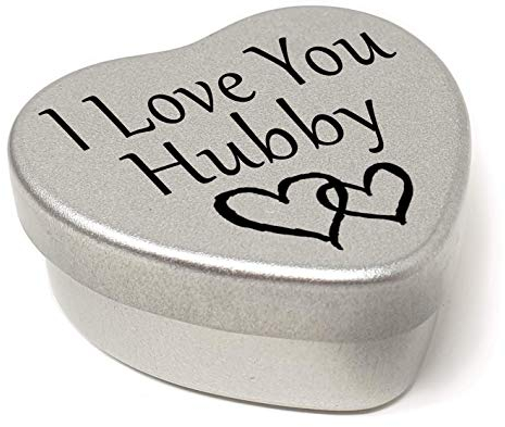 Perfect Way To Say I Love You. Beautiful Mini Silver Heart Tin With Sweets, Present to say I Love You. Tin size 45mm x 45mm x20mm. (I Love You Hubby)