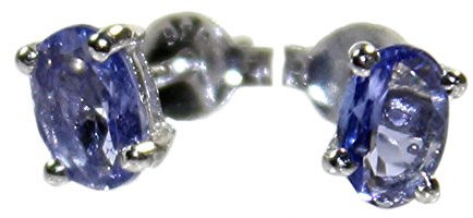 Budawi® Edelstein Ohrstecker Paar mit facettiertem Tansanit 6x4 mm – 925 Sterling Silber Krappenfassung – elegante Schmuck Ohrringe Damen