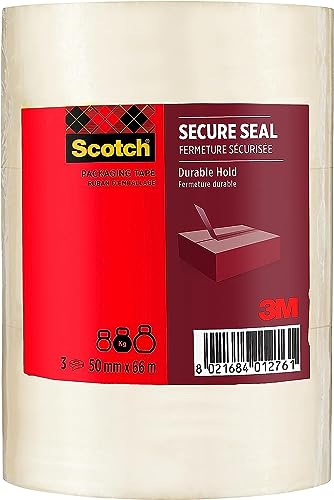 Scotch Ruban Adhésif d’emballage Pour Fermeture Sûre, Transparent, 50 mm x 66 m, 3 Rouleaux/Paquet - Idéal pour la Fermeture de Colis et des Boîtes d'Expédition