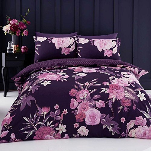 Gaveno Cavailia Flora Luxurious Floral Pattern Duvet Cover Sets Quilt Cover Sets Reversible Bedding Sets with Pillowcases All Sizes (Purple, King)
