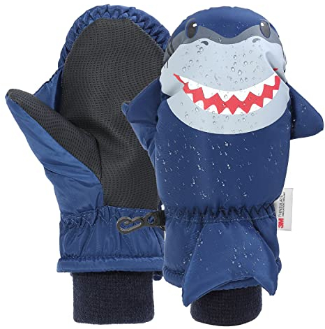 7-Mi Skihandschuhe Kinder Winter Warm kinderhandschuhe Winddicht Geeignet für Kinder mit Klettverschluss (Blue)