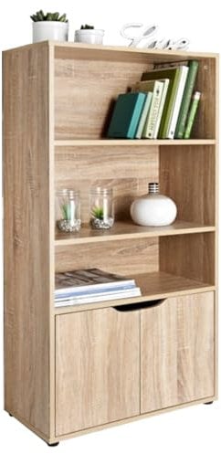 spot on dealz® 3 Shelves Cube Storage Shelving Unit 2 Doors Living Room Furniture Bookcases and Shelving Units Wooden Cabinets Book Shelf Narrow Display Cupboard Oak Finish