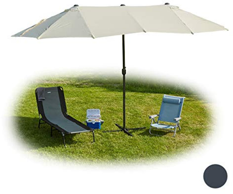 Relaxdays Doppelsonnenschirm, ovaler Sonnenschirm für Garten & Terrasse, mit Kurbel & Ständer, HBT 255x450x260cm, beige, Orange