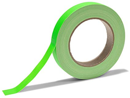 Gewebeband Gaffa, neonfarbenes Klebeband aus PE-beschichtetem Gewebe, stark haftendes Gaffa-Tape mit Naturkautschuk, Breite 19 mm x Länge 25 m, 0,36 mm stark, matt neongrün