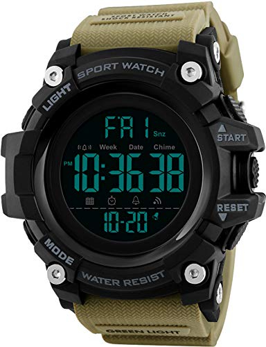 Sportuhr Digitale Herren Armbanduhr Große Männer 5ATM Wasserdicht Stoppuhr mit Wecker Timer Zwei Zeitzonen LED Militär