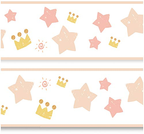 Bordüre 15cm x 200cm für Kinderzimmer Babyzimmer Dekor Aufkleber Wandbordüre selbstklebend Wandtattoo für Kinder Mädchen Junge Y033 (Prinzessin)