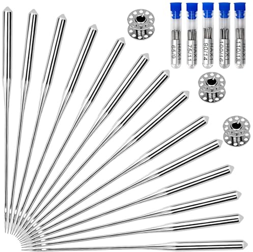 SEWPASAM 100 Stück Nähmaschinennadeln, einfach zu erreichen, scharfe Stahl-Universalnadel, Universalspitze für Singer, Brother, Janome, Varmax, Größen HAX1 65/9, 75/11, 90/14, 100/16, 110/18