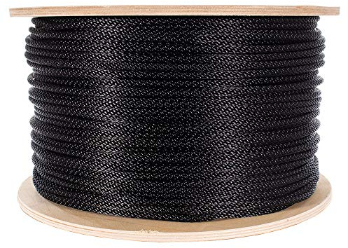 Golberg Nylon geflochtenes verzinktes Drahtseil - Fahnenmast Halyard Seil - Flugzeugdrahtkabelkern - hohe Zugfestigkeit (0,6 cm x 1,5 m) - Schwarz