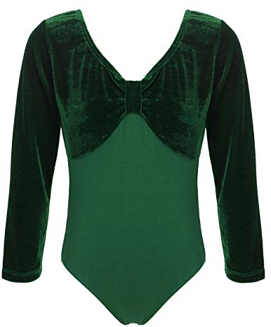 inhzoy Kinder Mädchen Ballett Trikot Langarm Ballett Body Anzug Leotard Tanzbody Turnanzug Samt Overall Top für Ballett Gymnastik Training Dancewear Grün 146-152