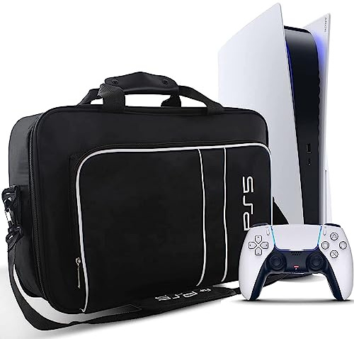 Sac pour PS5, Housse Transport pour PS5 Console Disc/Digital Edition et Manette, Sacoche Protection Étui Transport pour PS5 Manette Cartes de Jeu HDMI pour PS5 Accessoires