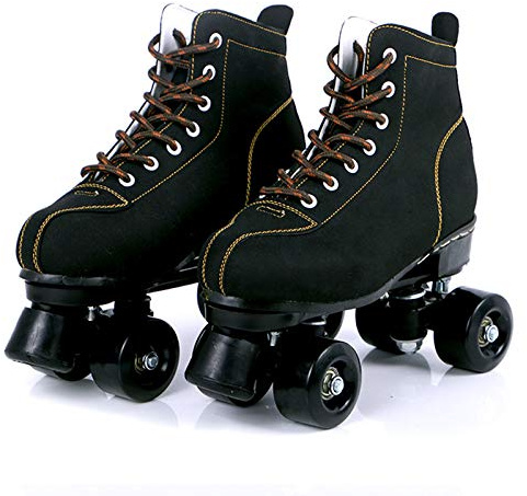 DFWYG Patines Artísticos Clásicos, Patines Retro 4 Ruedas con Rueda de PU y Parte Superior de Piel de Vaca para Niños, Jóvenes, Niñas, Niños, Adultos, Hombres y Mujeres (Negro),EU42/ UK8