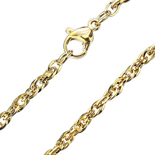 Paula & Fritz® Edelstahl Hals-Kette Damen Gold 435-mm Lang 2,8-mm Breit ca 3-Gramm Herren-Kette Hals-Schmuck Doppel-Ankerkette Frauen Männer-Ketten