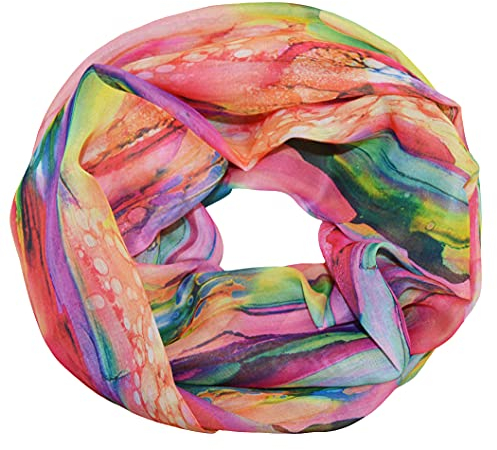thb Richter Damen Schlauchschal Loopschal Rundschal Halsschal Halstuch Bunt Farbig weich seidig Leicht Frühling Sommer Herbst Blumen Schals Tücher (Bunt-11#)